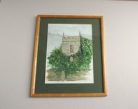 Image 1 of Vintage Watercolour Painting, Church Tower and Trees, Signed, Dated 2001, Naive Style, Framed  