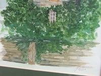 Image 5 of Vintage Watercolour Painting, Church Tower and Trees, Signed, Dated 2001, Naive Style, Framed  