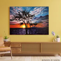 Image 5 of Original mesmerizing Sunset Forest Oil painting on Canvas,  colorful forest by Samira