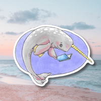 Vinyl Sticker Narwhal Reading