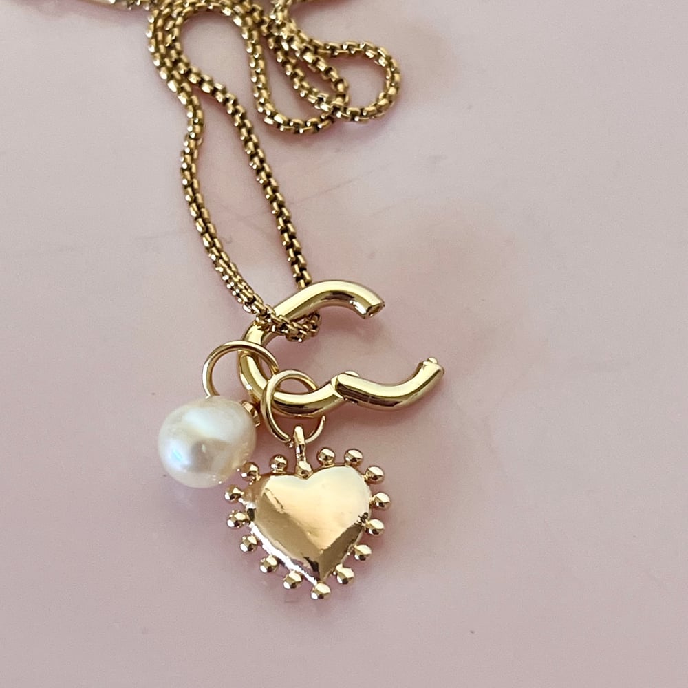 Image of Dotty Heart and Pearl Removable Charm Necklace