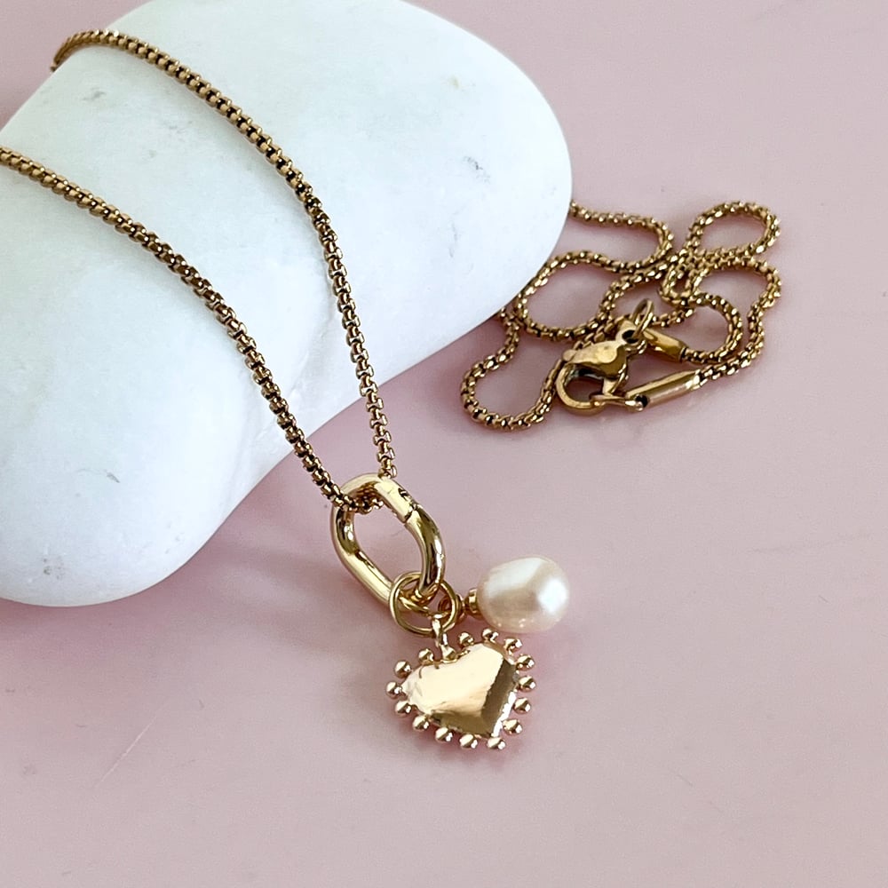 Image of Dotty Heart and Pearl Removable Charm Necklace