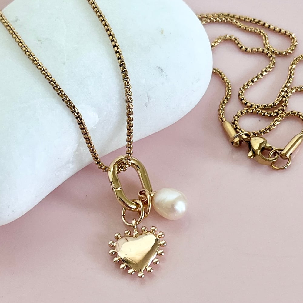 Image of Dotty Heart and Pearl Removable Charm Necklace