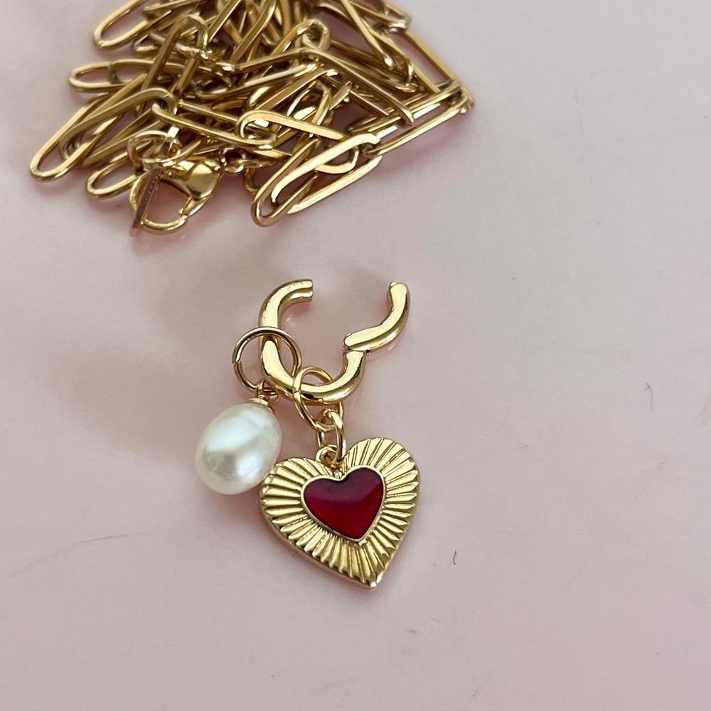 Image of Heart and Pearl on a Paperclip Chain