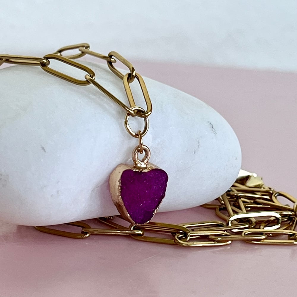 Image of Ice Quartz Heart (Purply/Pink) on a Paperclip Chain