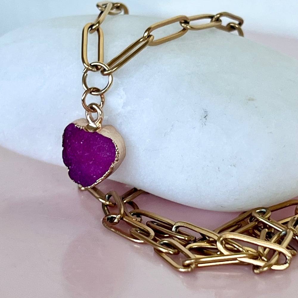 Image of Ice Quartz Heart (Purply/Pink) on a Paperclip Chain