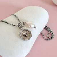 Image 3 of Textured Heart Circle and Pearl Pendant