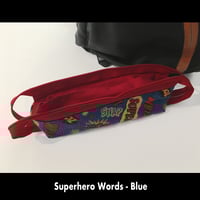 Image 4 of Pencil Pouch - Superhero Words on Blue