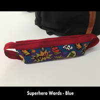 Image 3 of Pencil Pouch - Superhero Words on Blue