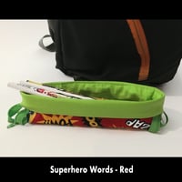 Image 1 of Pencil Pouch - Superhero Words on Red