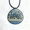 Contemporary Porcelain Statement Necklace, Handmade Pendant, Blue Stems (Rounded)