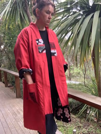 Image 1 of LONG LENGTH HAORI COAT - RED AND BLACK