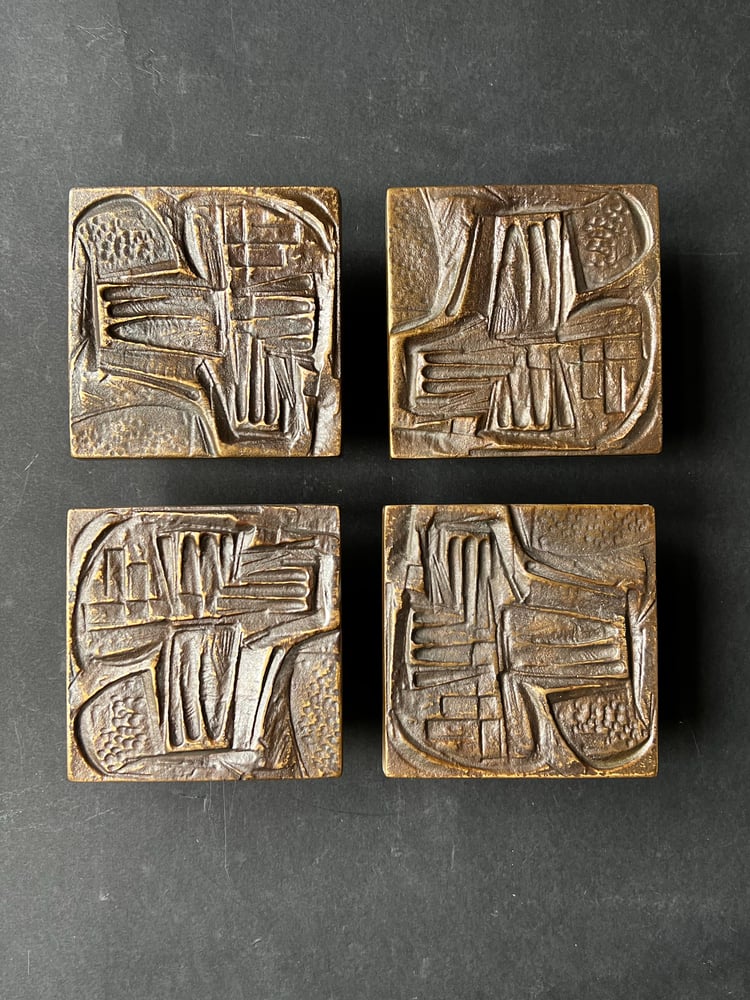 Image of Group of Four Bronze Push-Pull Door Handles with Abstract Modernist Design (Reserved)