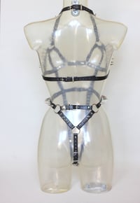 Image 4 of  Sample - Heavy Metal Leather Spiked Monokini Harness in black fauxleather (Size XS/S)