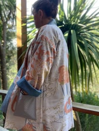 Image 5 of MID LENGTH HAORI COAT - PALE DENIM AND WHITE/ORANGE