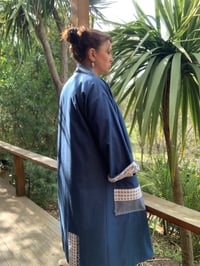 Image 2 of LONG LENGTH HAORI COAT - DENIM AND WHITE/BLUE