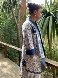 Image 4 of LONG LENGTH HAORI COAT - DENIM AND WHITE/BLUE