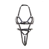 Image 1 of  Sample - Heavy Metal Leather Spiked Monokini Harness in black fauxleather (Size XS/S)