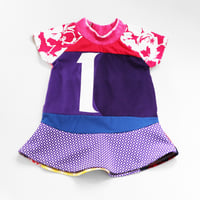 Image 1 of rainbow patchwork purple mix 12m 1st 1 one first birthday bday short sleeve dress courtneycourtney
