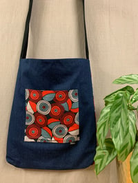 Image 1 of MARKET BAG - DENIM AND RED/BLUE