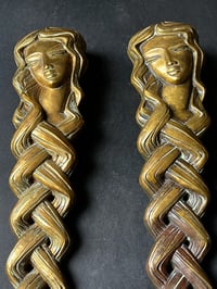 Image 4 of Pair of Door Handles in the form of a Woman's Face with Braided Hair