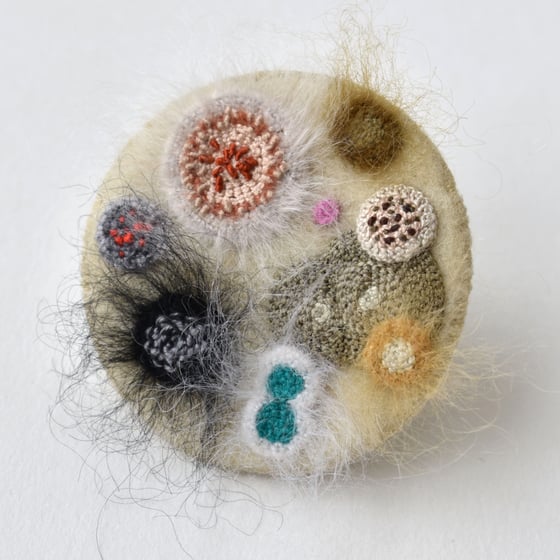 Image of Small felt brooch with embroidered moulds