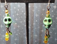 Image 2 of Green Skull Earrings