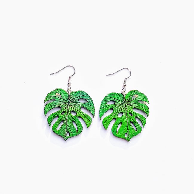 Monstera Leaf Wood Earrings 
