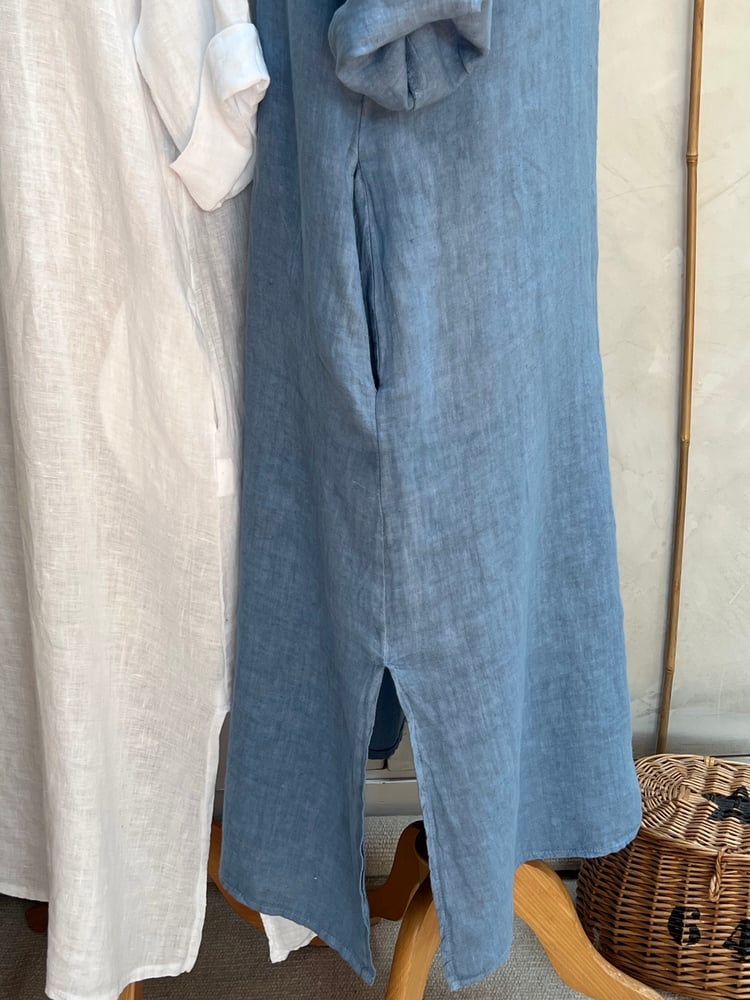 Image of Robe Tunique En Lin Cybèle Bleu Jean's clair 