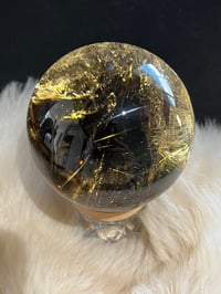 Image 12 of Golden Rutile In Smoky Quartz Sphere #1769