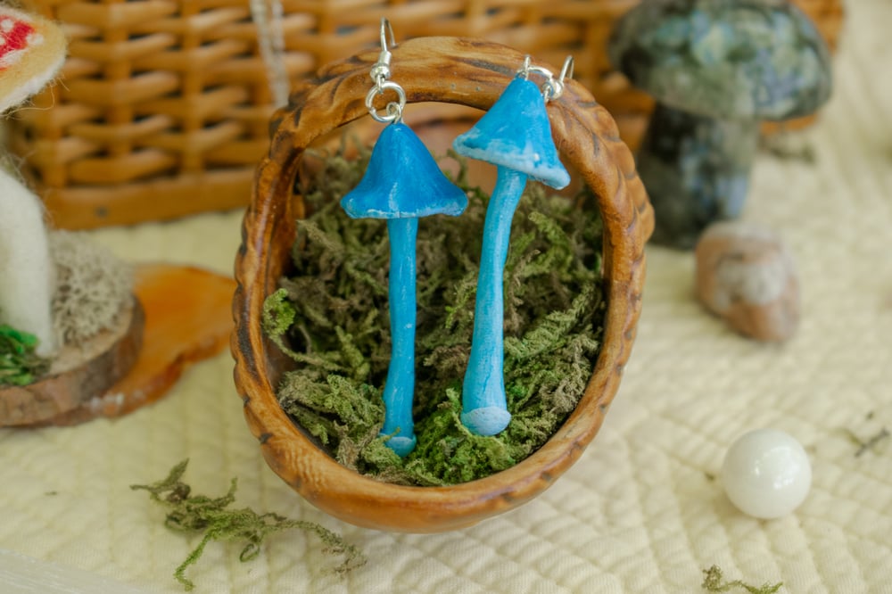 Image of Blue Pinkgill Mushroom Earrings