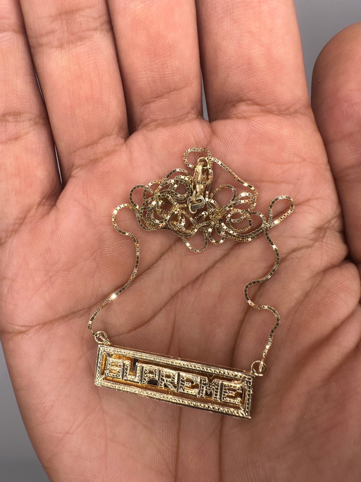 Rare 14K Gold Supreme New York Name Plate Pendant (2020) | WATER 
