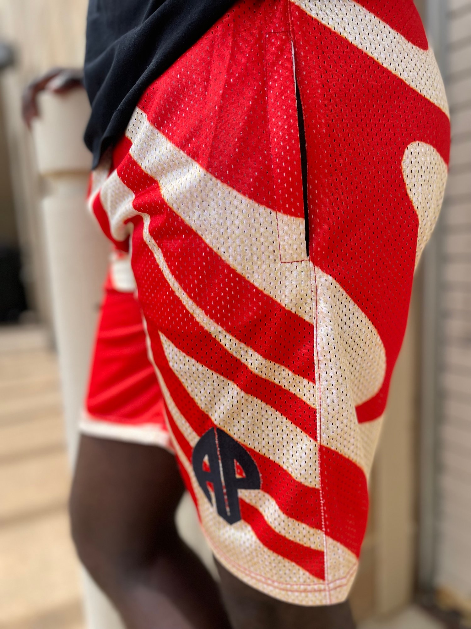 Image of Red Swirl Mesh Shorts
