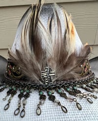 Image 2 of White/Black Cowboy Hat Leather, Chain and Feather Band