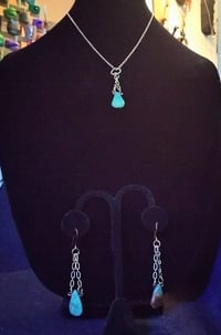 Image 1 of Gold plated chain necklace & earring set with African turquoise  beads