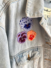 Image 3 of Hand Embroidered Denim Jacket - “Pansies” - M (Oversized)