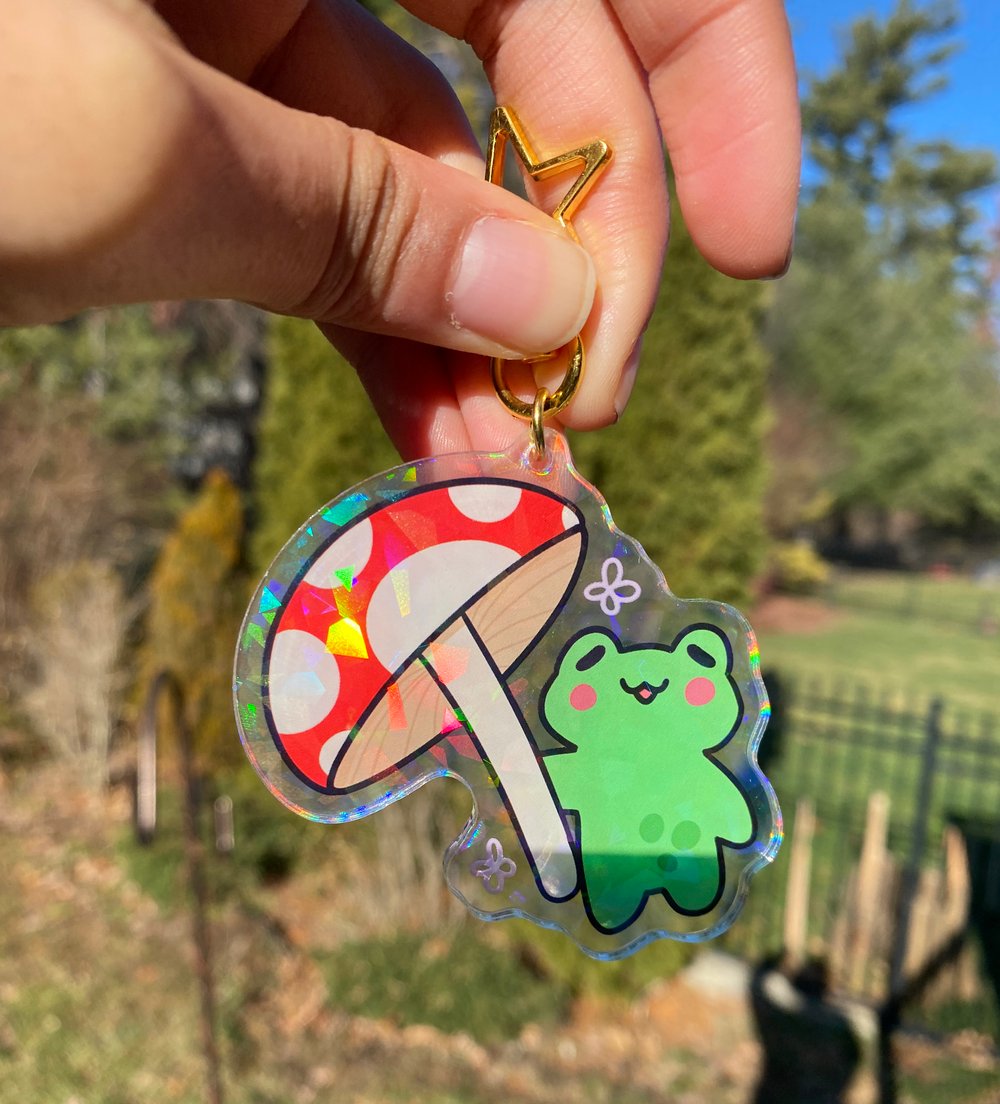 Mushroom Frog Holographic Keychain 