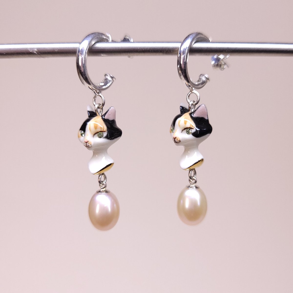 Image of Calico Porcelain & Gold Vermeil Pearl Drop Earrings