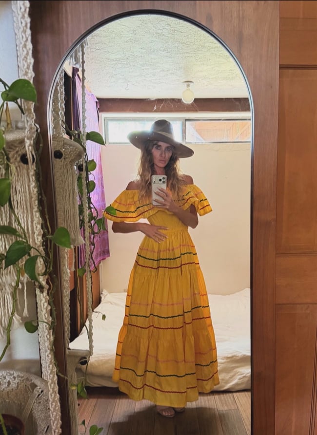 1960s marigold cotton fiesta bohemian dress off shoulder 