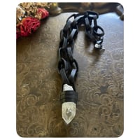 Image 2 of SALE -Leather Link Chain Necklace - Kodiak Black Leather and Clear Quartz