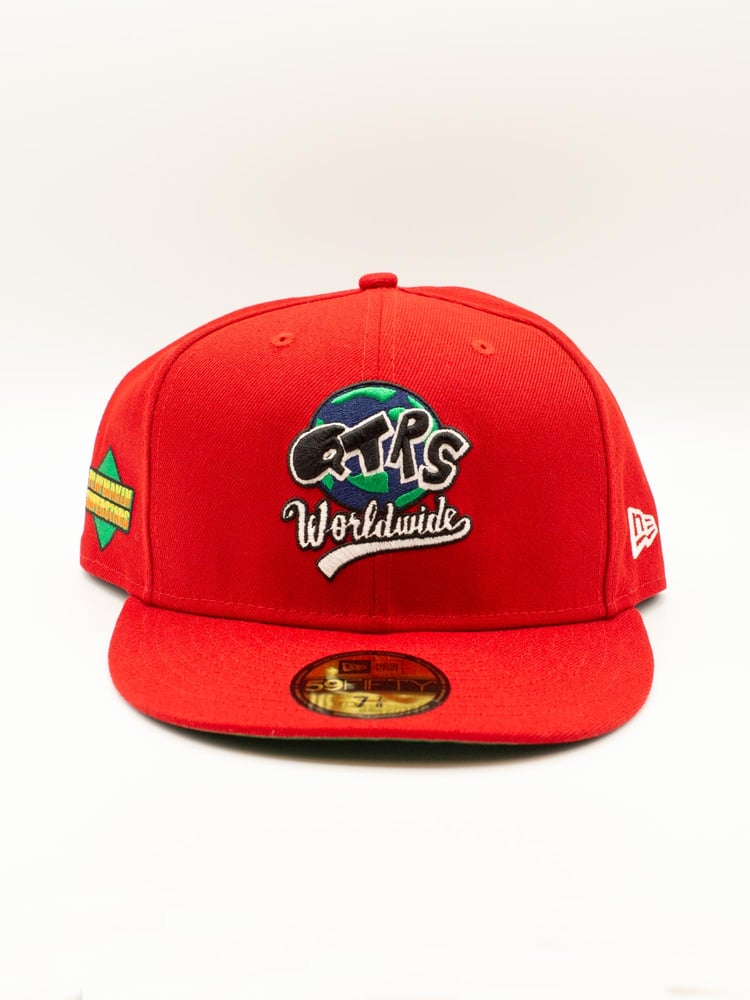 Image of Red QTRS🌍❌NewEra “Playmakin Superstars” Fitted (Green Underbrim)