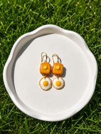 Image 3 of Toast & Egg Dangle Earrings | Handmade Polymer Clay Earrings | 18k Gold Plated