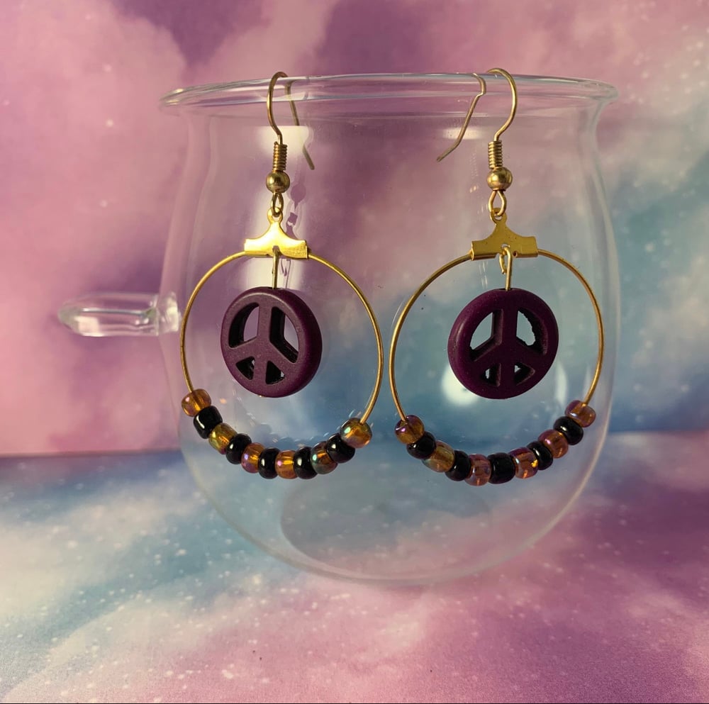 Image of Purple Peace Hoop Earrings