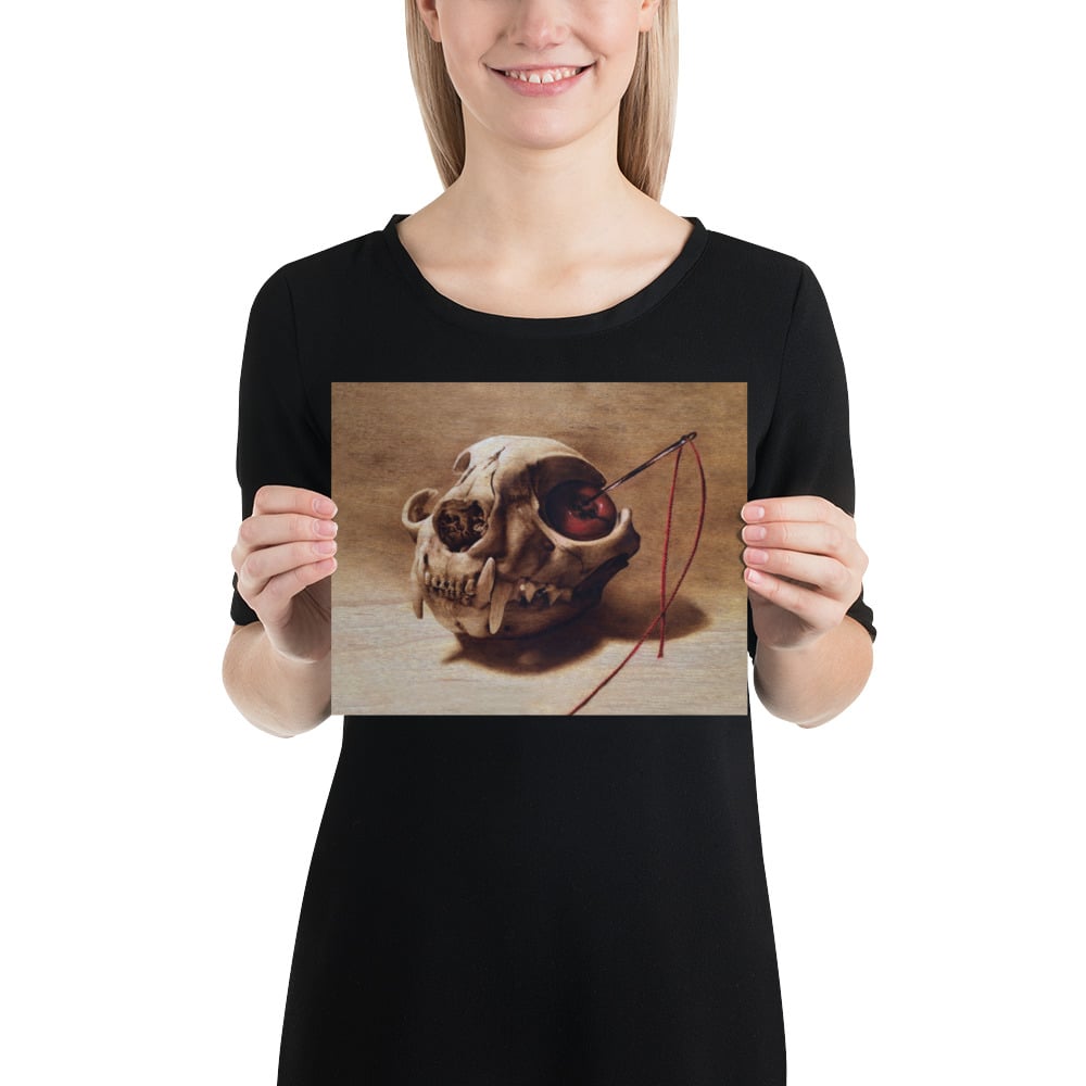 Photo Print: Cat Skull and Red Button