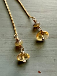 Image 6 of 14k yellow gold threader earrings with opals and citrine