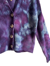 Image 3 of XS Chunky Knit Sweater Cardigan in Deep Purple Ice Dye