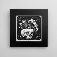 Image 1 of Flowers growing out of skull Linocut Print