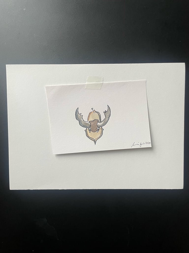 Originalzeichnung Tusche und Aquarell auf Papier "Hirschkäfer"