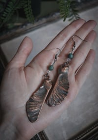 Image 2 of Maple seed earrings with moss agate beads