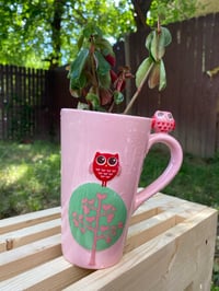 Image 4 of Red Log Peperomia in Pink Double Owl Mug